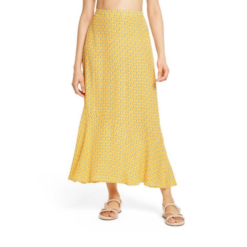 Dainty Lotus Print Midi Skirt - RHODE × Target Yellow/Turquoise NWT - Picture 6 of 10